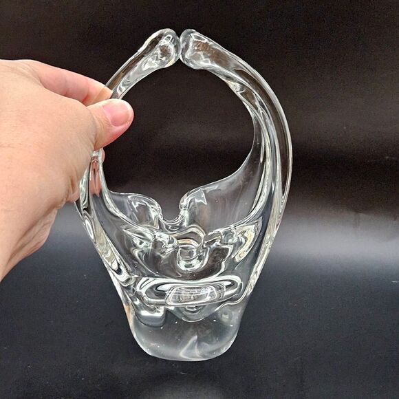 Murano Art Glass Basket Split Handle Hand Blown Clear Art Glass Vintage Abstract - Picture 7 of 10